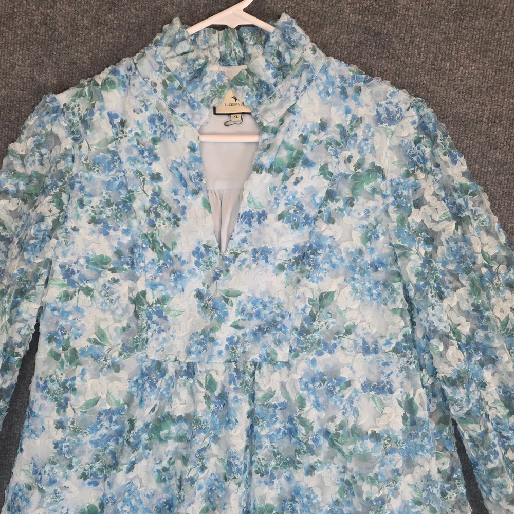 Tuckernuck Organza Palmerston Dress Water's Edge Hydrangea XL Feminine Whimsical - Picture 7 of 16